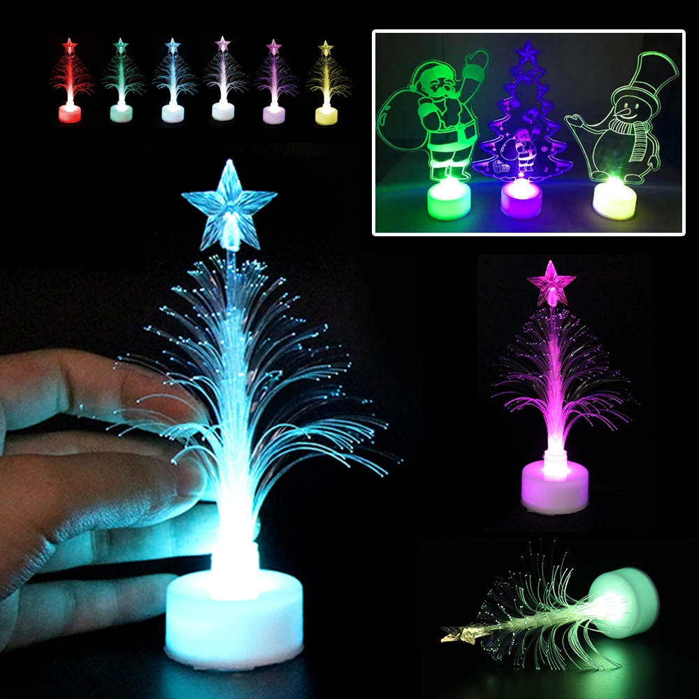

Mini Christmas Tree LED Night Light Color Changing Santa Claus Snowman Fiber Tree Lights Home Party Decoration Desk Table Lamp