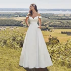 Атласное свадебное платье для невесты, белые простые наряды на тонких бретельках, на пуговицах, с открытой спиной, индивидуальный пошив, недорогие качественные