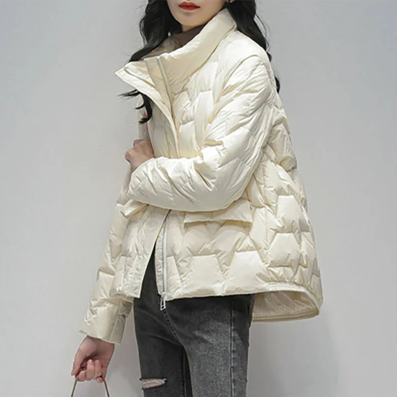 

2021 new women autumn winter white duck down jacket short loose coat
