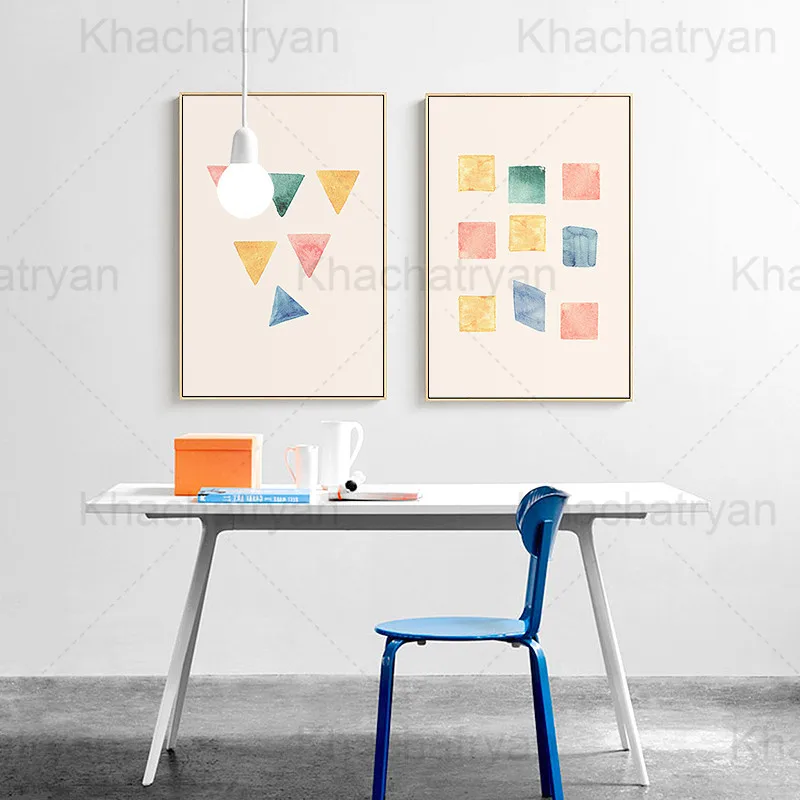 

Simple Home Decorative Painting Geometric Color Block Living Room Wall Art Canvas Poster Color Triangle Square Rectangle Prints