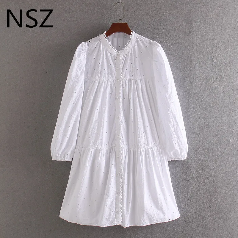 Женское хлопковое платье с вышивкой NSZ белое пляжное плиссированное мини