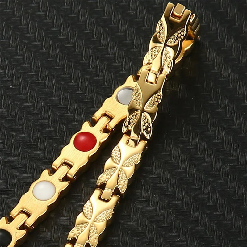 

Elegant Flower Health care magnetic Bracelet For Women Mens Stainless Steel Motion Germanium Element Bracelet