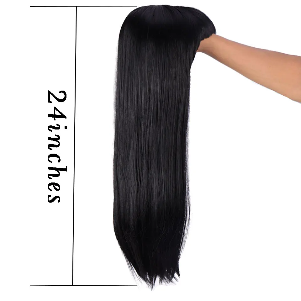 Длинные прямые черные волосы SHANGKE 24 дюйма с челкой Синтетический волос для женщин