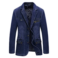 multi pocket denim jacket men spring blazer suits jacket mens business leisure suits cowboy westerner male jeans coat size l4xl