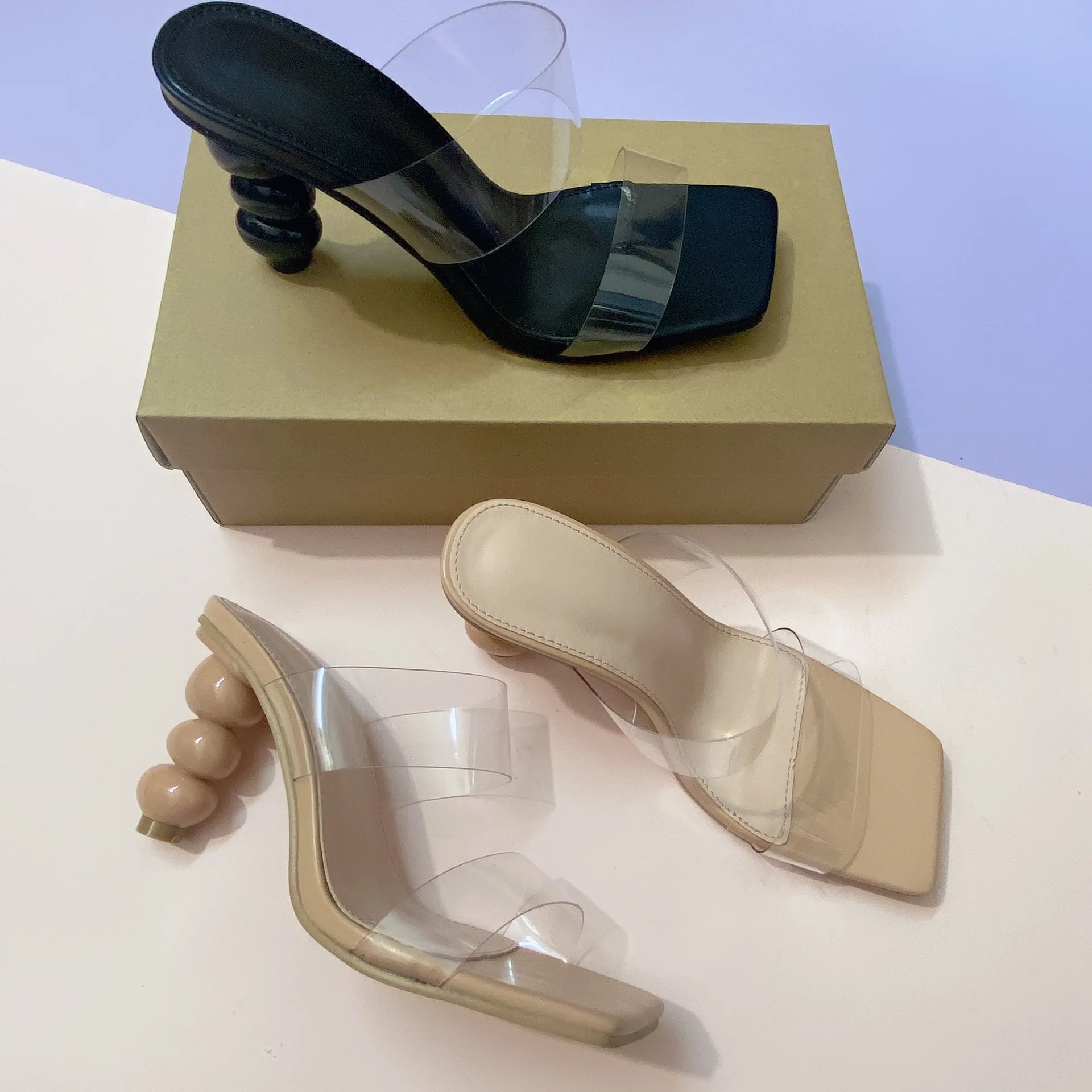 

2021 Summer Sexy Strange heel Women slippers high heels Open toed Women PVC transparent sandals slides Woman Party shoes