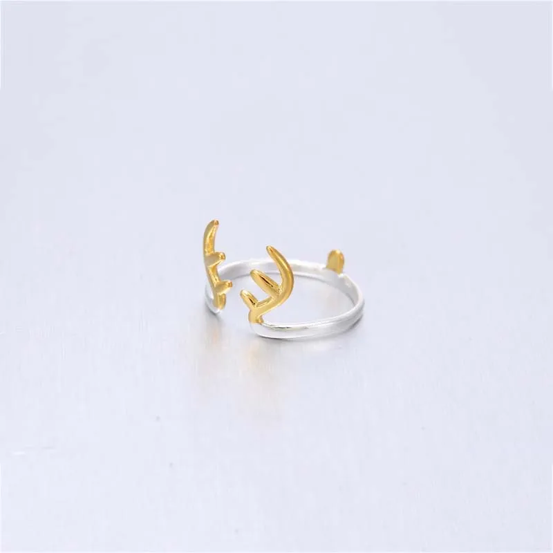 

Серебряные Регулируемые кольца на палец с золотыми рогами для женщин, простые милые изящные кольца, ювелирные украшения