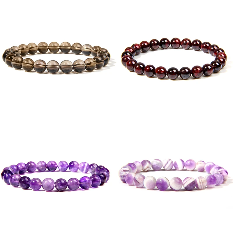 Натуральные гранатовые браслеты женские модные полированные 8 мм красные бусины