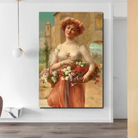 emile vernon girl holding flower basket canvas painting print living room home decor modern wall art oil painting poster artwork