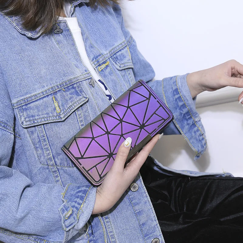 

Geometric Rhombus Laser Colorful Hasp Women Long Wallets B101G