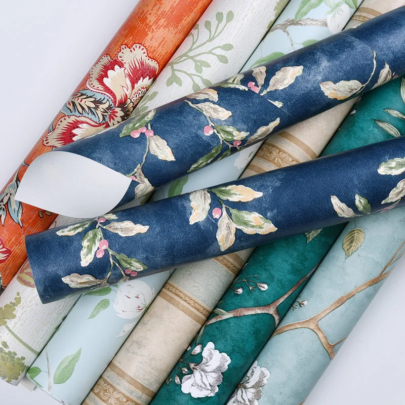 

American style non woven fabric retro self adhesive wallpaper 3D garden flower bedroom living room wallpaper Roll wallpaper Y85