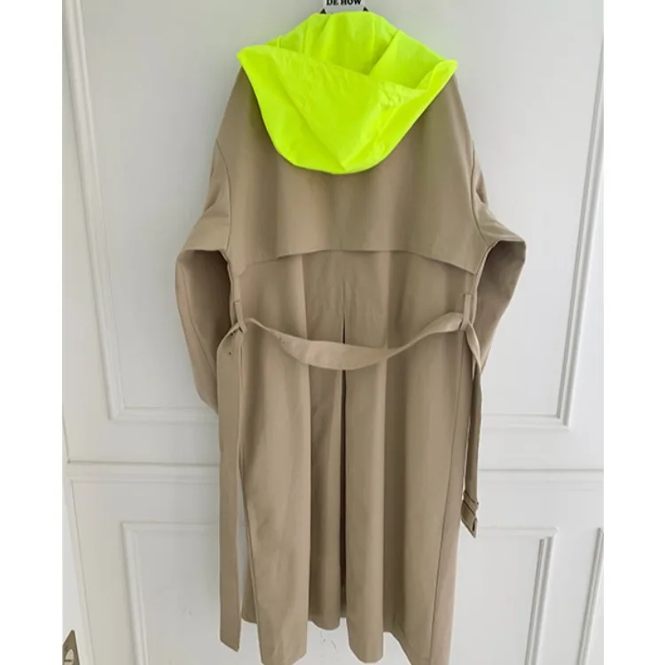 

Contrast stitching fake two-piece hooded double-breasted jacket A110
