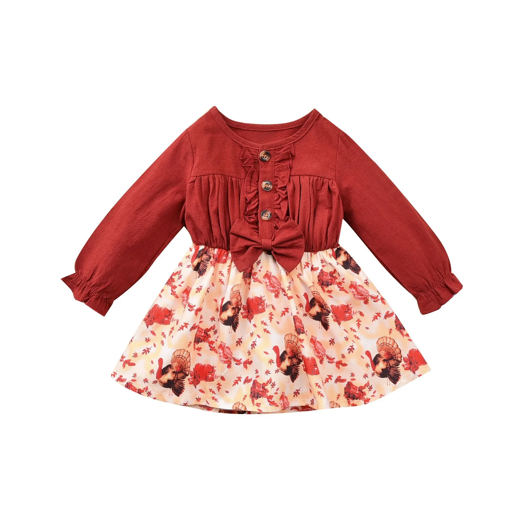 Детское платье с длинным рукавом и мультяшным принтом | Детская одежда обувь