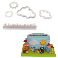 5pcs sugar craft grasssuncloud plastic fondant stamp cookie cutter birthday party cake mold kitchen baking decorating tools
