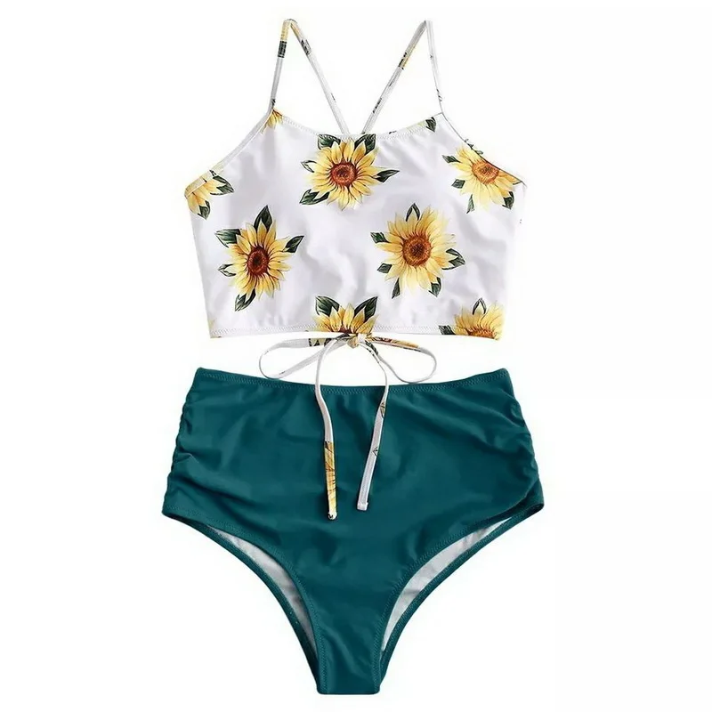 

Sexy Hoge Taille Bikini 2020 Push Up Badpak Vrouwen 2 Stuks Set Badpakken Vrouw Zwemmen Pak Voor Vrouwen Zonnebloem print