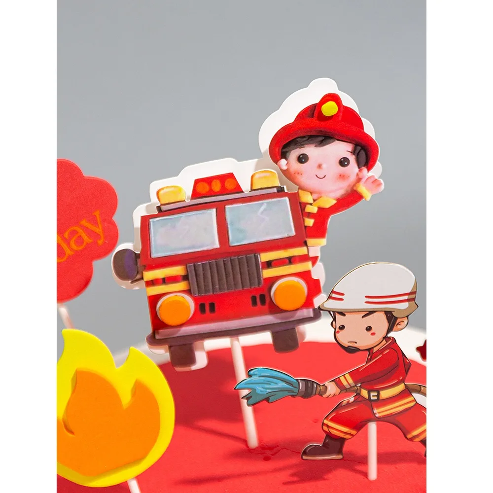 Cami&oacute;n de bomberos, decoraci&oacute;n de pastel de fiesta de cumplea&ntilde;os, bomberos, bombero, centro de mesa para pastel de cumplea&ntilde;os, Kit de llama, decoraci&oacute;n tem&aacute;tica para ni&ntilde;os-2