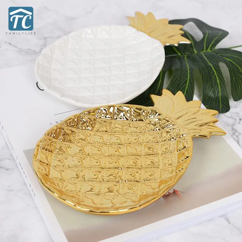 

Керамическая тарелка, фарфор, золотой ананас, декоративная безделушка, тарелка для хранения ювелирных изделий, посуда, украшения, скандинав...