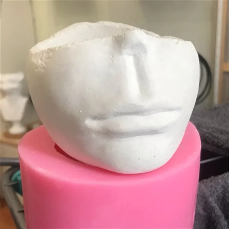 Macetero de resina polimérica hecho a mano, molde de florero de hormigón, soporte de bolígrafo de cara humana 3D, maceta de flores, moldes de silicona
