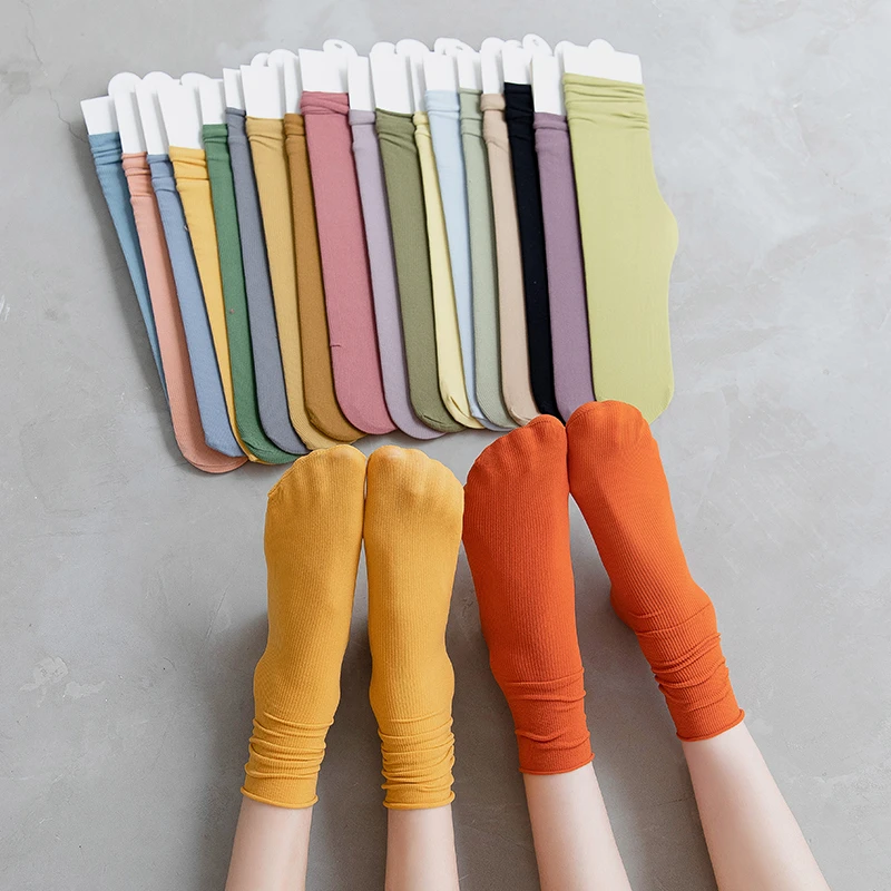 CHAOZHU Women Girls Summer Spring Autumn Thin Loose Socks Stacked Bright Neon Rose Green 28 Colors Long Solid Colors Soft Sox