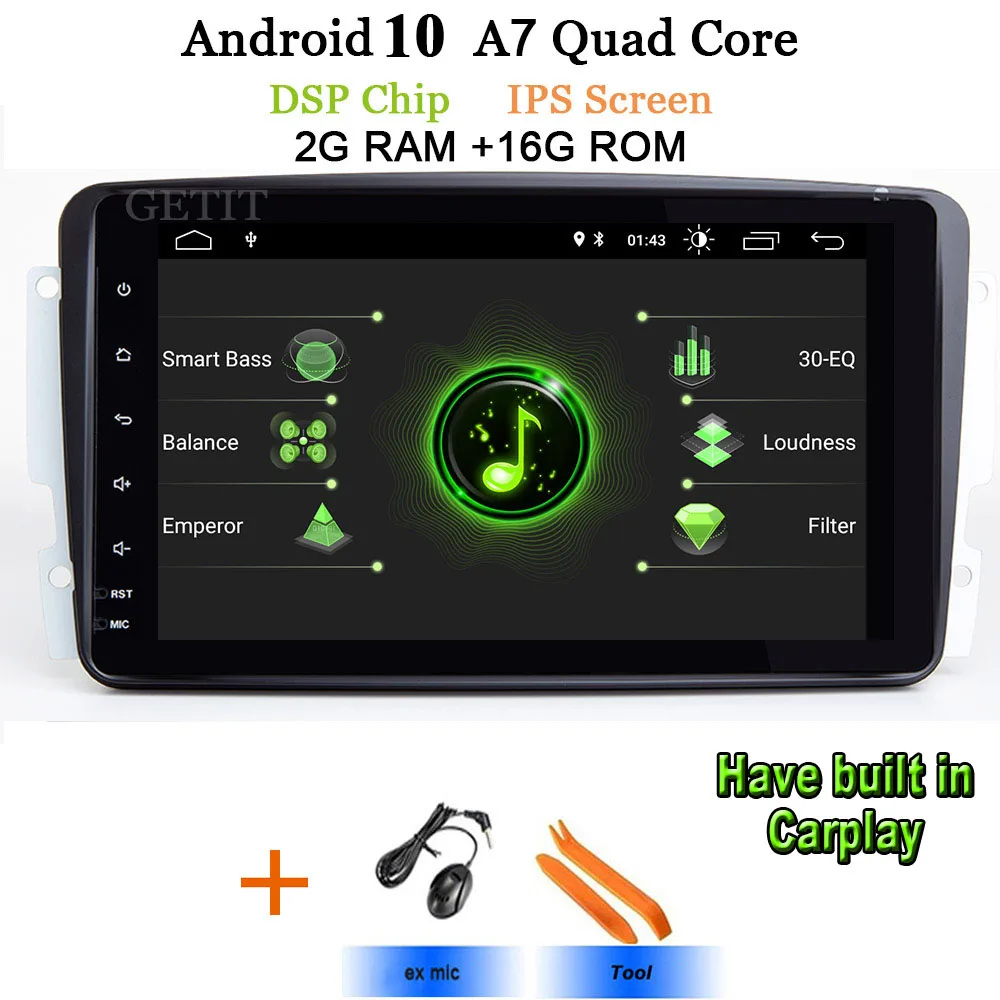 DSP ips " Android 10 Автомобильный мультимедийный радио плеер для Mercedes Benz/W209/W203/M/ML/W163/Viano/W639/Vito gps стерео BT wifi - Цвет: DSP-IPS 2G A7