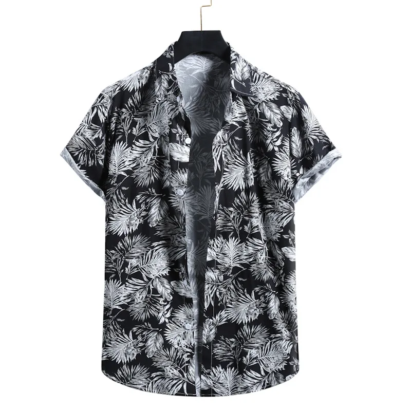 

2021 Casual Fashion Hawaiian Men's Shirts Summer Flower Print Shirt Men Cotton Streetwear Stand Collar Beach Short Sleeve Tops