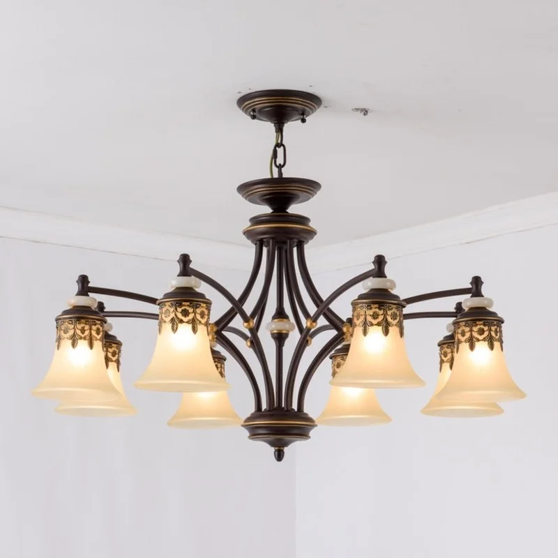 Винтажная потолочная лампа черный железный стеклянный абажур подвесная люстра