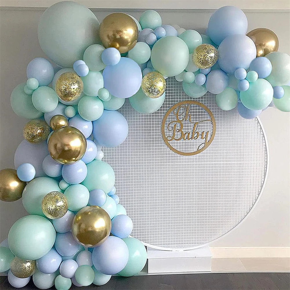 

126pcs Macaron Blue Balloon Garland Arch Kit Mint Green Confetti Gold Metallic Balloons for Wedding Baby Shower Birthday Decors