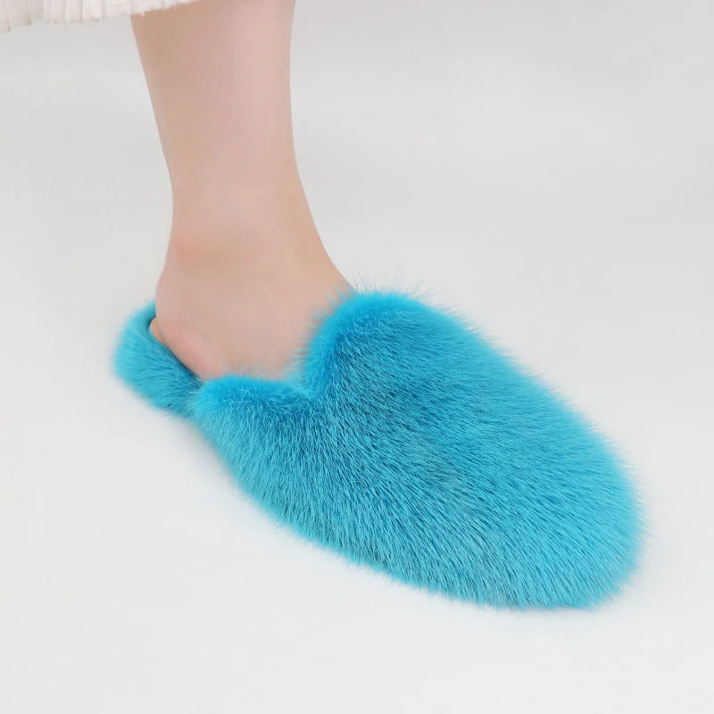 Mink Slippers Women Outdoor Fluffy Fur Real Mink Slides Ladies High Quality Designer Sandals Women Flip Flops Flat Casual Shoes
