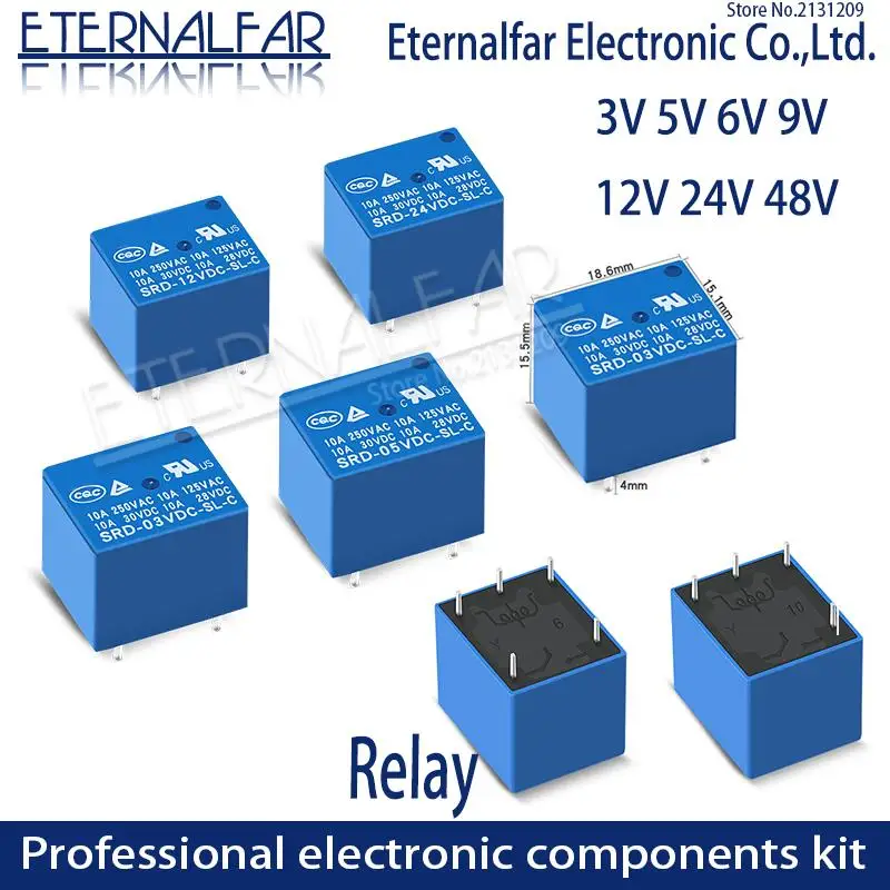 Реле времени SRD 48VDC SL C 5V 6V 9V 12V 24V 48V DC 10A 125V 250V AC SPDT NO Typc A 4PIN B M 5PIN PCB T73|Реле| |