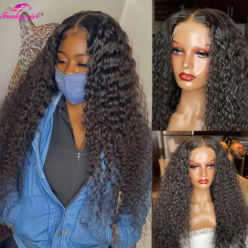 Mongolian Kinky Curly Wig Transparent 13x4 Lace Frontal Wig For Women 180% Curly Human Hair Wig Remy Hair Pre plucked Hairline