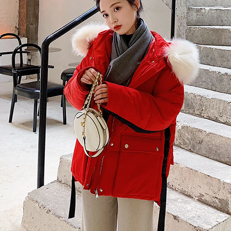 2019 New Autumn Winter Women Hooded Short Down cotton jacket Female Padded Fur Collar Casual Cotton coat cc778 | Женская одежда