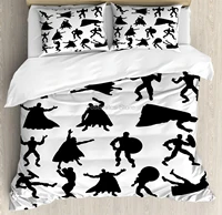 superhero duvet cover set hero silhouettes in different moves action energy conflict struggle illustration decorative 3 piece