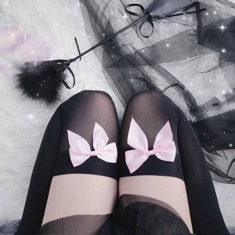 

Lovely Cute Women's Stocking Pink Bowknot Stay Up Sexy Thigh High Knee Stockings Girls Ladies Female Sweet Stockings Medias