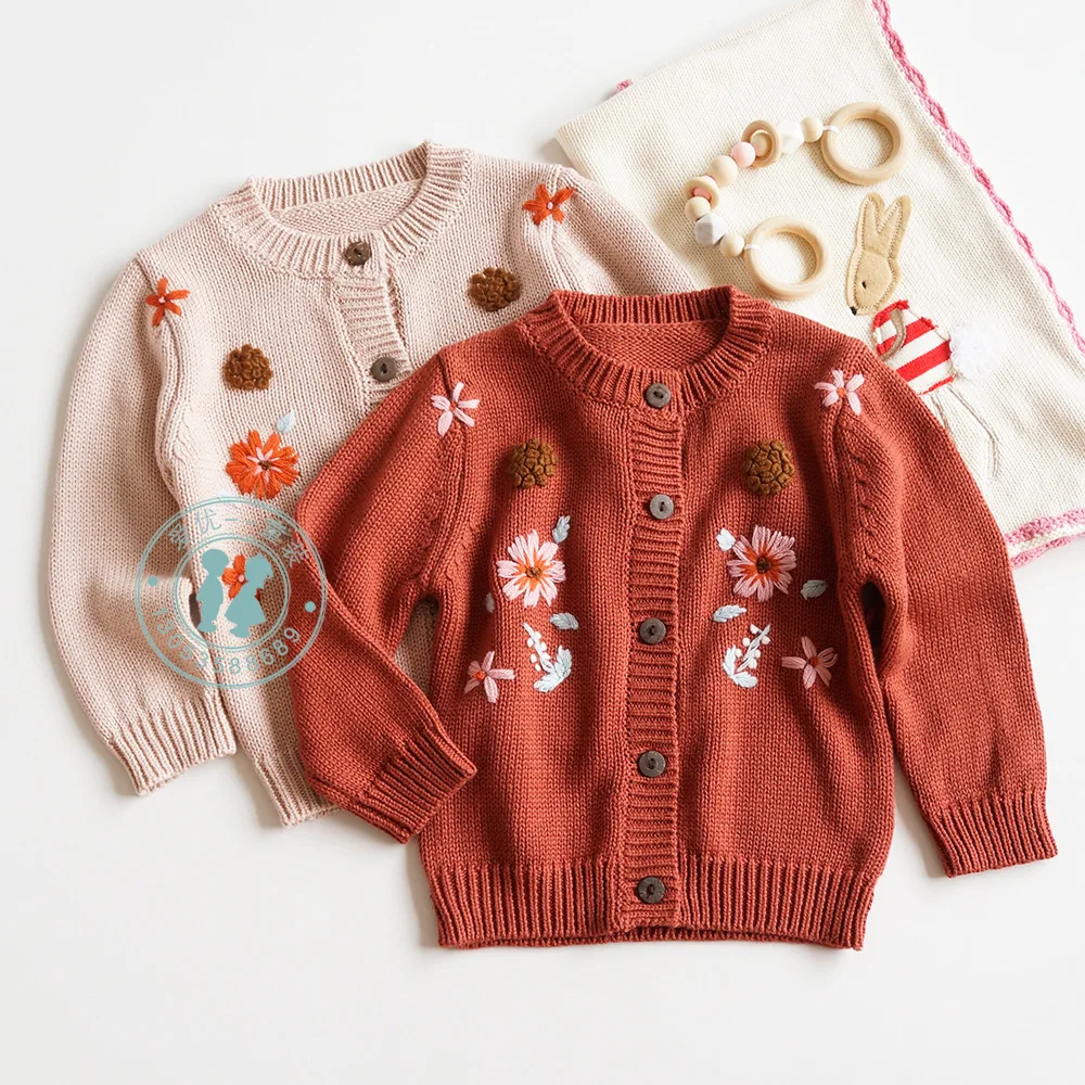 Кардиган для маленьких девочек Модный качественный вязаный свитер с цветочным