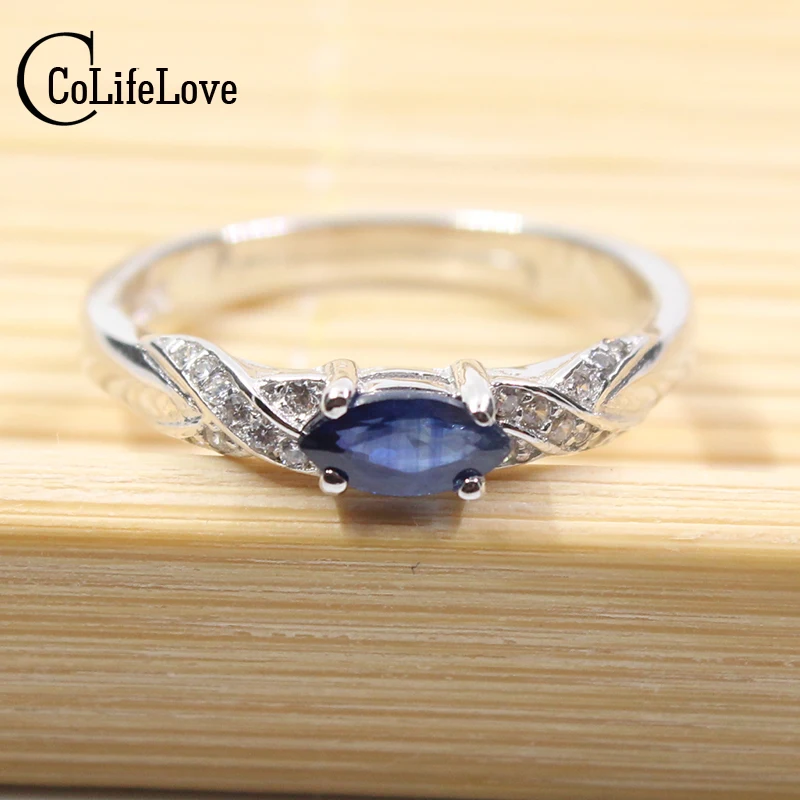 Горячая Распродажа кольцо с натуральным сапфиром 3*6 мм природный сапфир модель 925