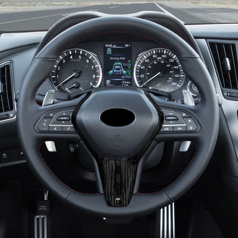Купить Подходит для Infiniti Q50 Q60, Модифицированная задняя крышка рулевого колеса из настоящего углеродного волокна, черный
