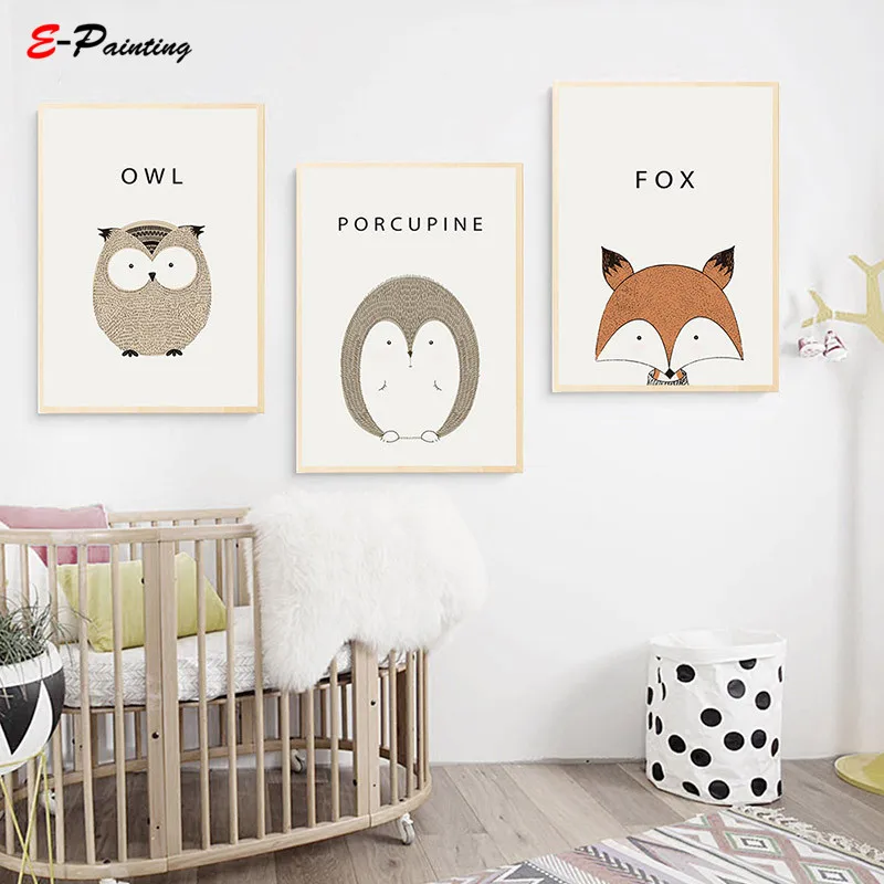 Modern Painting Canvas Cartoon Animal Deer Lion Bear Minimalist Art Poster Wall Picture Print Home | Дом и сад