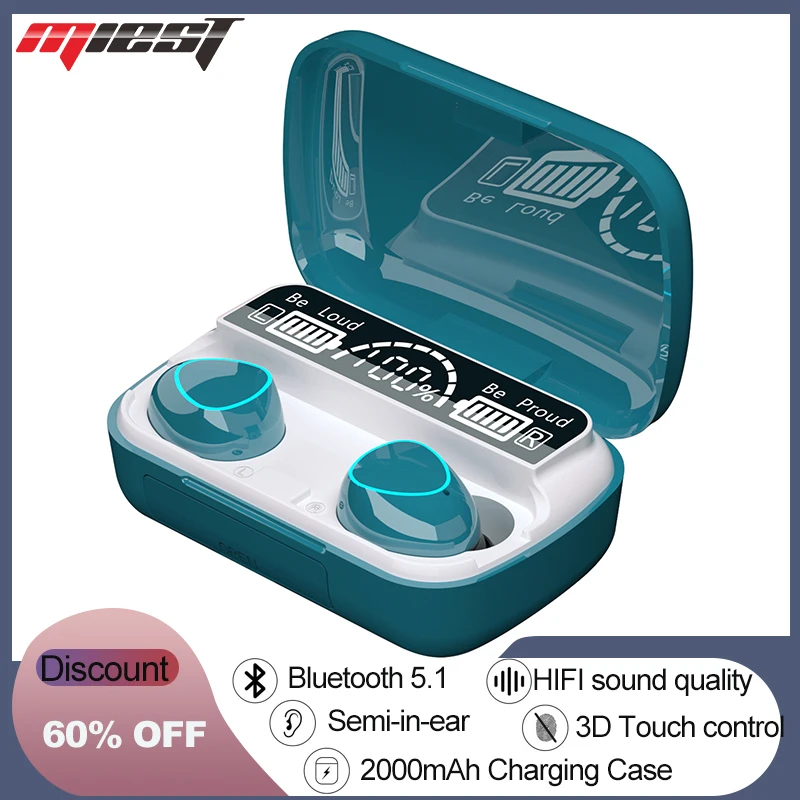 

Беспроводные наушники Miest Bluetooth 9D, спортивные стереонаушники Bluetooth V5.1, светодиодсветодиодный водонепроницаемые наушники-вкладыши с двойным микрофоном