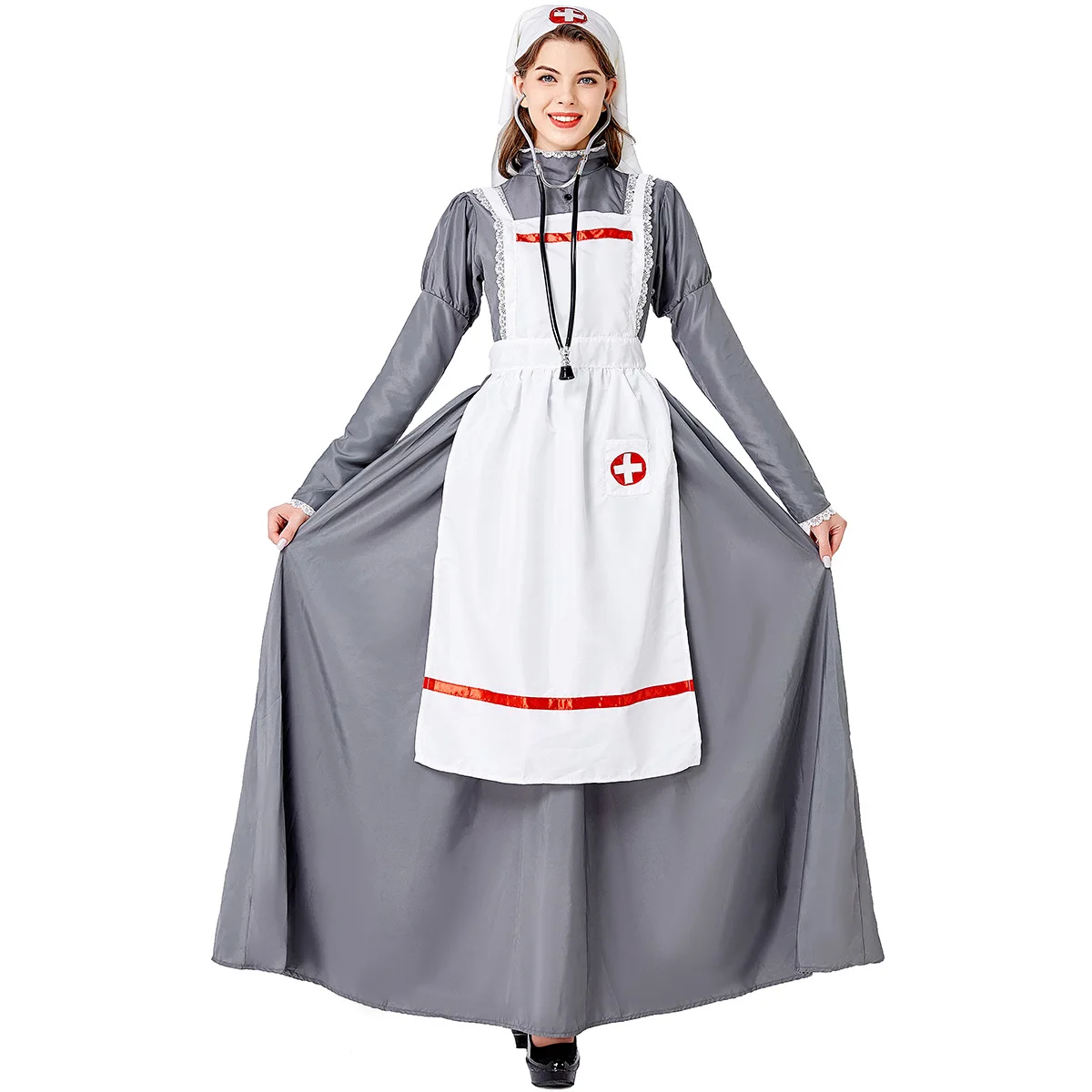 

Medieval Clothing Civil War Nurse Adult Costume For Halloween Women Long Dress Up Cosplay Outfits