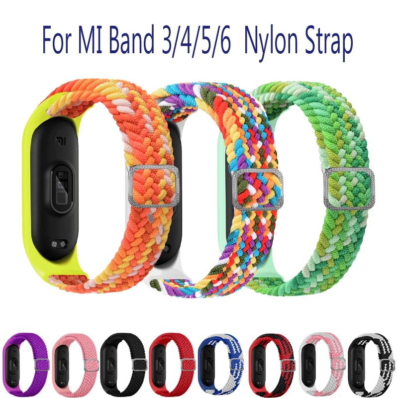 

For Mi Band 6 5 4 3 Strap Bracelet Nylon Braided Multicolor Sport Solo Loop Smart XiaoMi Band 6 5 4 3 Fitness Wristwatch