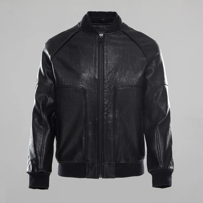 

Men's Genuine Factory Leather Jacket Vegetable tanning black Sheepskin Short Bomber Motorcycle Biker Jackets Winter Coats