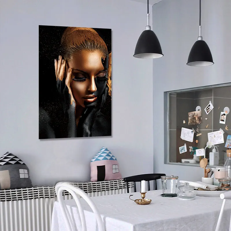 

Black Gold African Nude Woman Oil Painting On Canvas Art Posters and Prints Scandinavian Wall Pictures for Living Room Unframed