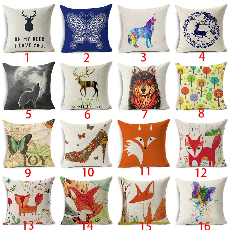Наволочка из хлопка и льна с изображением Красной лисы мультяшное дерево олень