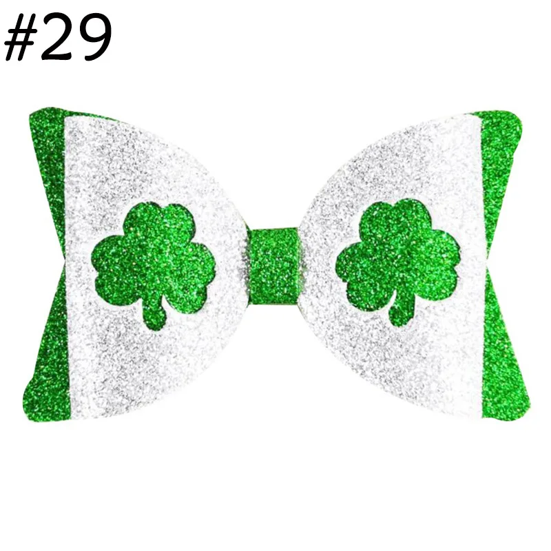 

free shipping 12pcs 3'' glitter St Patrick's Day glitter Hair Bows Clips Irish Alligator Clip Shamrock Hair Accessories for Wo