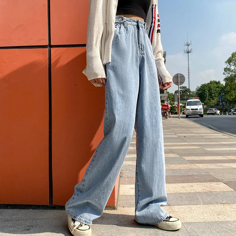 

UVRCOS Fashion Harajuku Straight Pants Woman Jeans High Waist Clothes Wide Leg Denim Clothing Blue Streetwear Vintage Quality