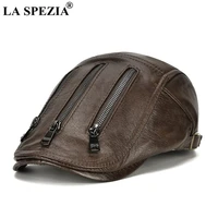 real leather caps for men cowskin mens beret genuine leather autumn winter zipper high quality adjustable male flat cap
