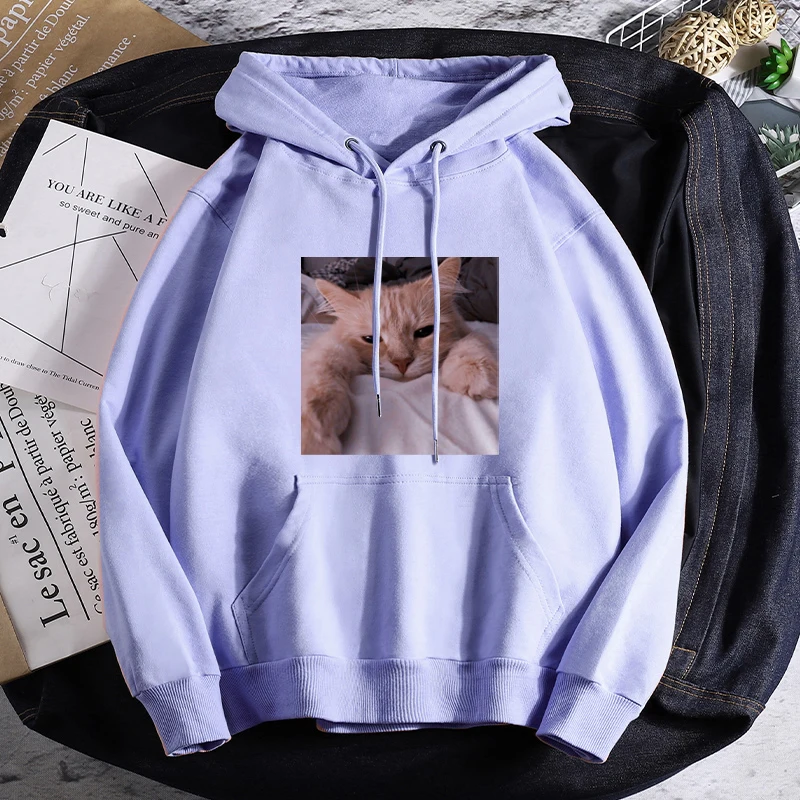 

Толстовка с капюшоном для мужчин и женщин, худи с рисунком милого кота, Топ с длинным рукавом, уличная одежда в стиле Харадзюку, Студенческая...