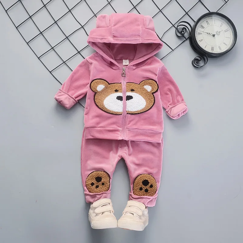 pink4 Комплекты одежды для маленьких мальчиков, зимний теплый спортивный костюм для девочек, модные Бархатные Теплые Топы+ штаны, детский спортивный костюм из 2 предметов для 1-4 лет - Цвет: pink4