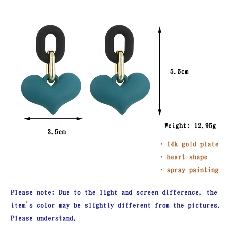 

ONYSS Spray Painting Earring Big Blue Heart Shape Pendant Earrings for Women 2021