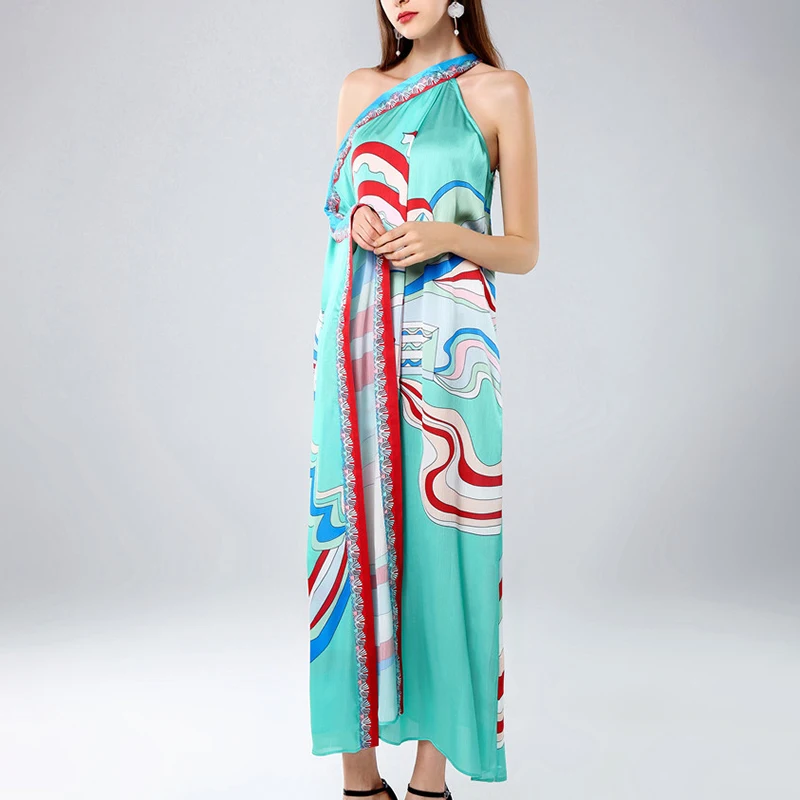 Женское платье CHICEVER летнее с ассиметричным воротником рукавом летучая мышь