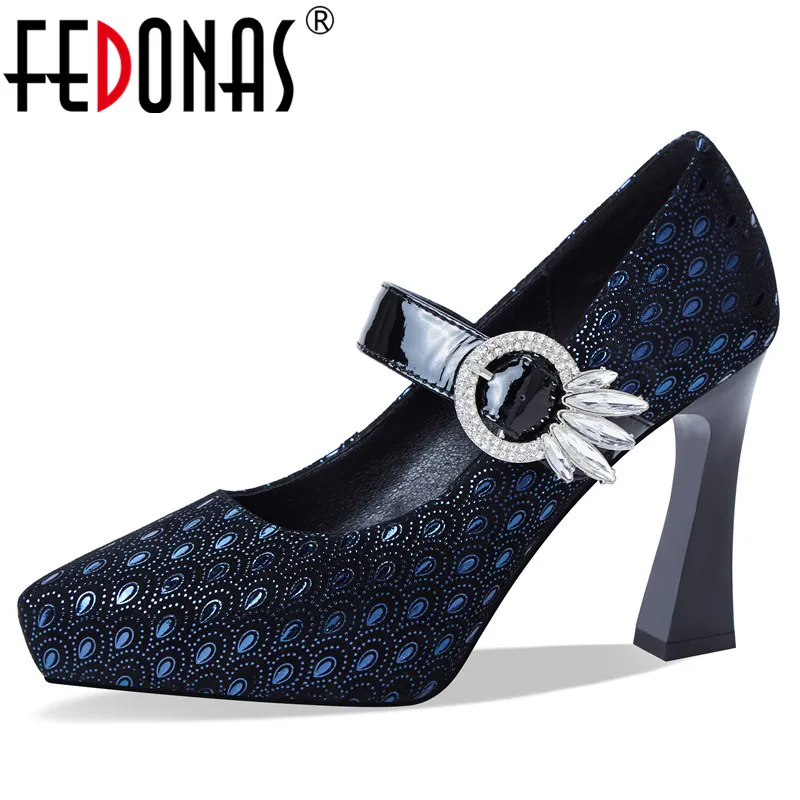 

FEDONAS Rhinestone Buckle Pumps Women Spring Autumn Four Season Party Prom Shoes Woman High Heels Pointed Toe Shallow Pumps